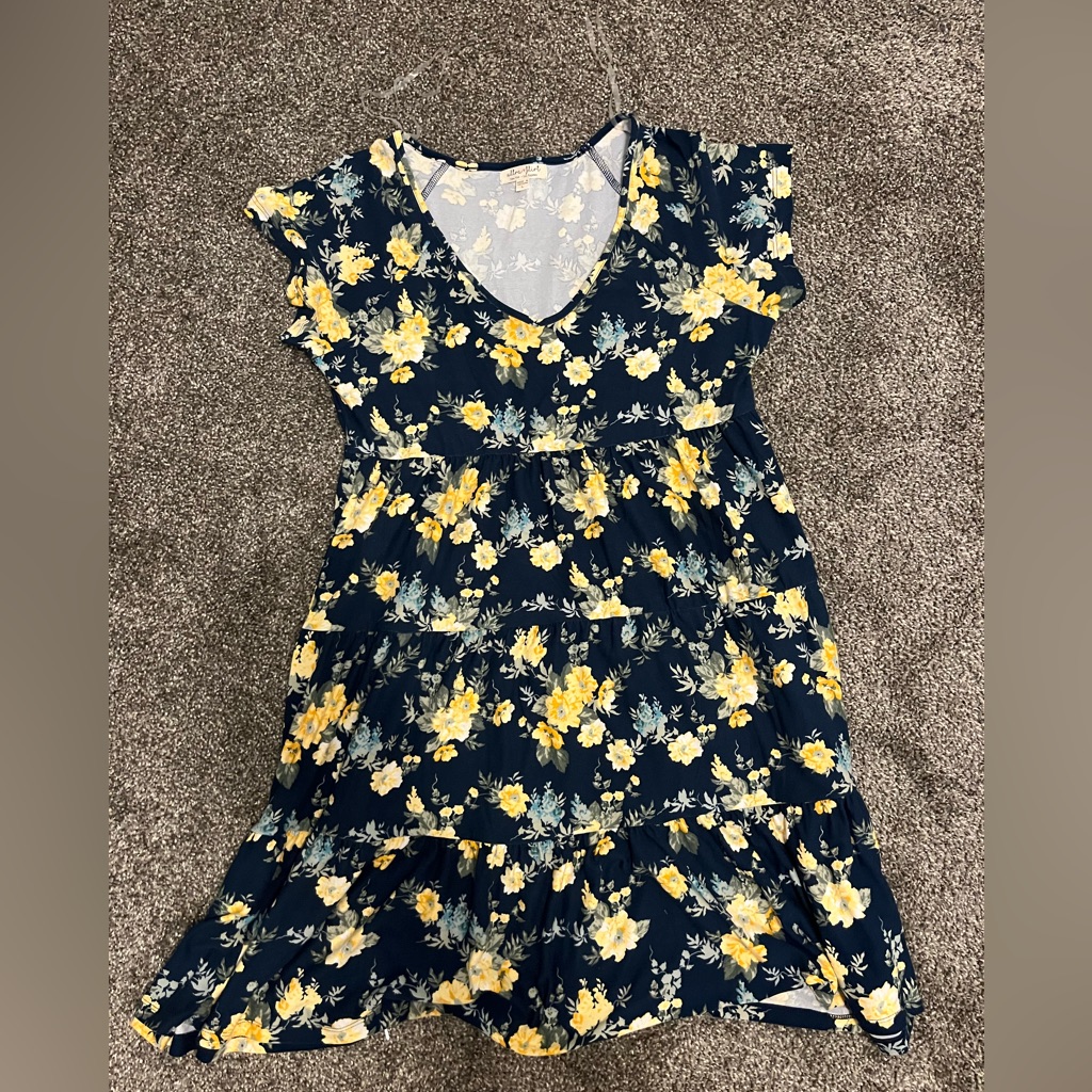 L Dark Blue With Flowers Dress, Brand Ultra Flirt